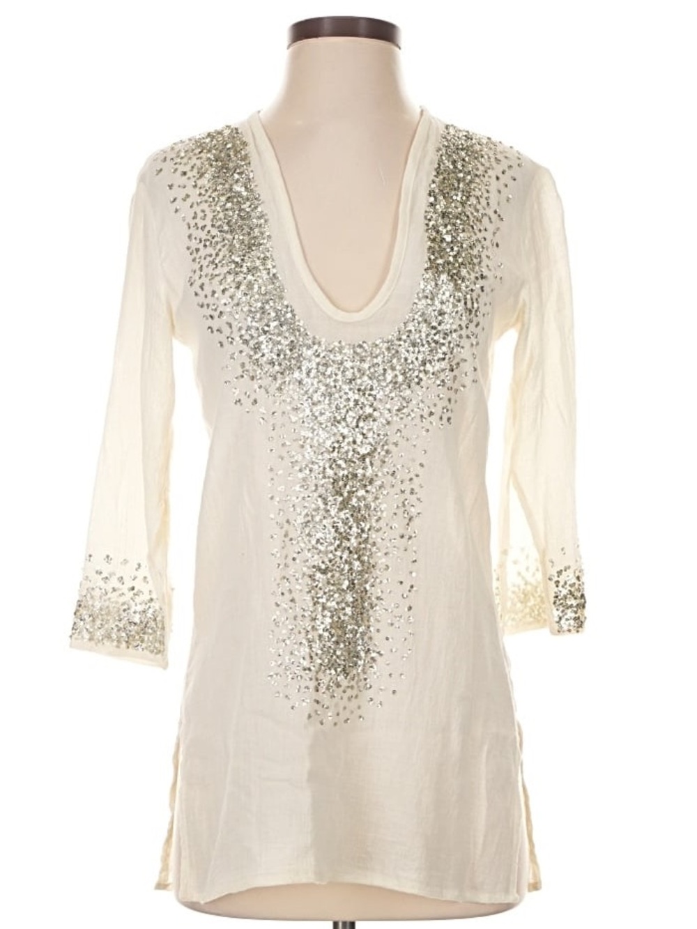 VINTAGE T-Bags Cream Tunic with Gold Sequin Detail